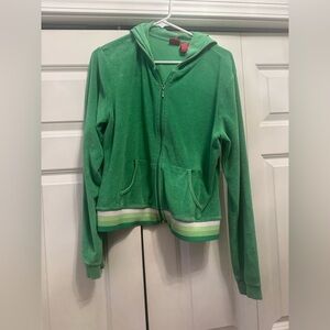Vintage Y2K 2000s Mossimo Green Terry Cloth Velour Full Zip Hoodie Cropped XL